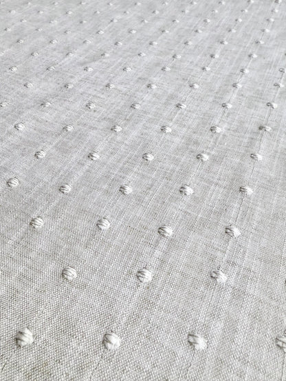 Pique Linen Cream Fabric with Vertical Dot Embroidery- Neutral Home Decor