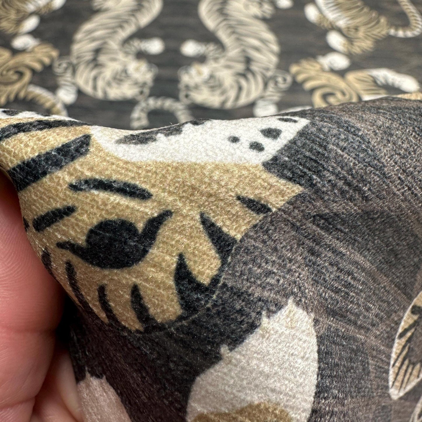 Gray Tiger Print Chenille Upholstery Fabric- Bold Animal Print for Home Decor