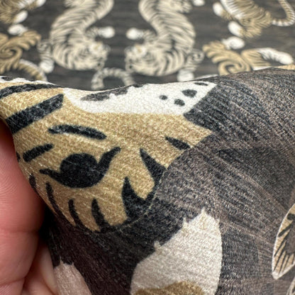 Gray Tiger Print Chenille Upholstery Fabric- Bold Animal Print for Home Decor