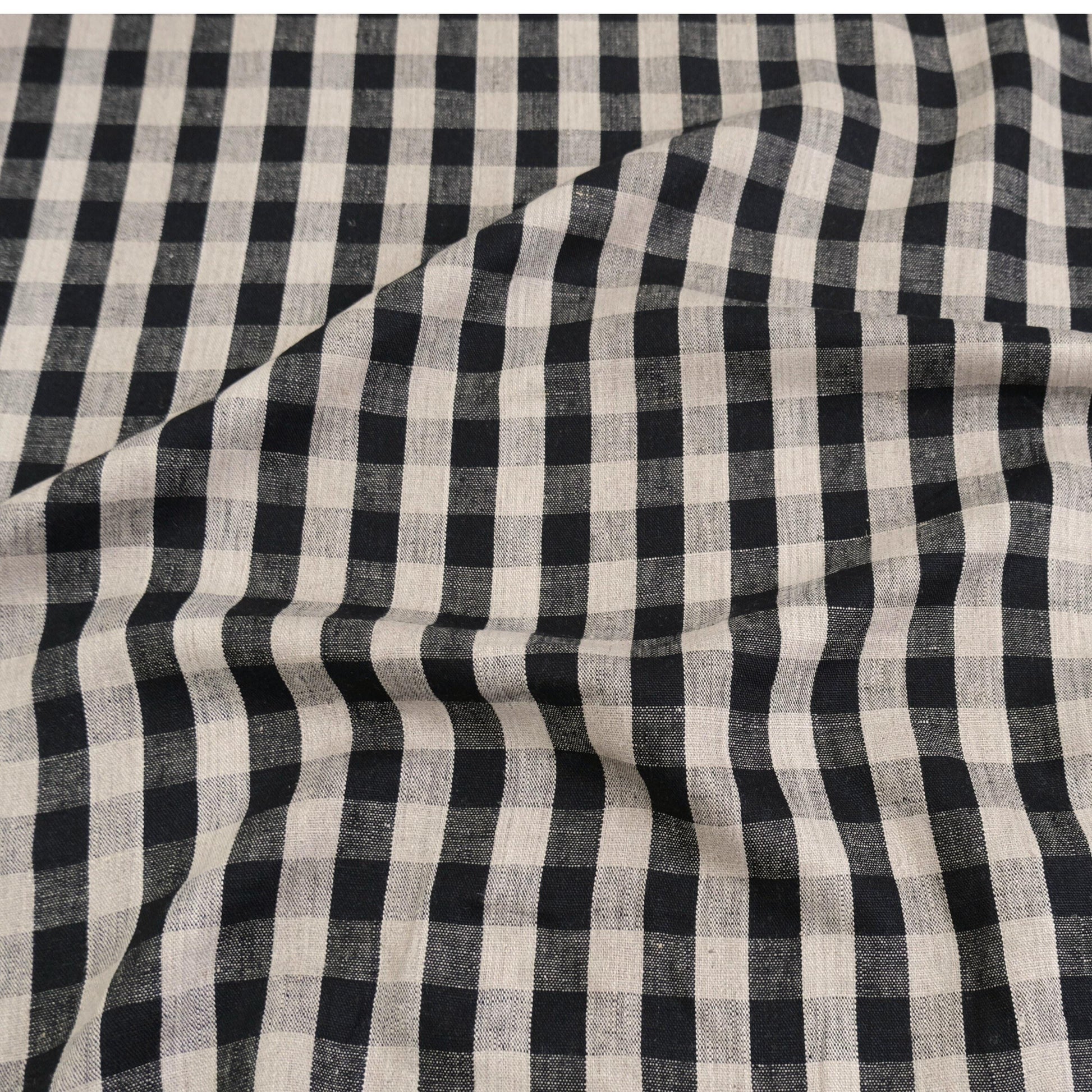Black Check Fabric Tablecloth Checkered Onyx Linen Cloth Dark Plaid Table Cover Large Scale Gingham Pattern Decor Textile Dark Moody Style