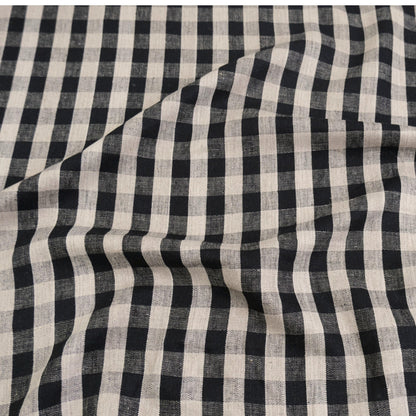 Black Check Fabric Tablecloth Checkered Onyx Linen Cloth Dark Plaid Table Cover Large Scale Gingham Pattern Decor Textile Dark Moody Style