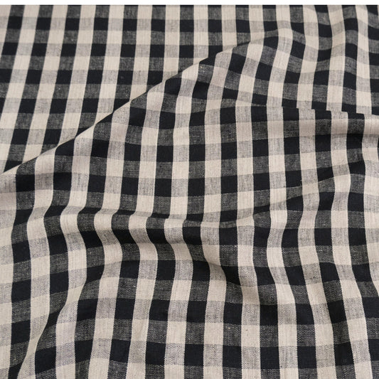 Black Check Fabric Tablecloth Checkered Onyx Linen Cloth Dark Plaid Table Cover Large Scale Gingham Pattern Decor Textile Dark Moody Style