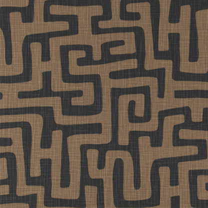 Geometric Fabric Brown Black Abstract Maze Canvas by Yard