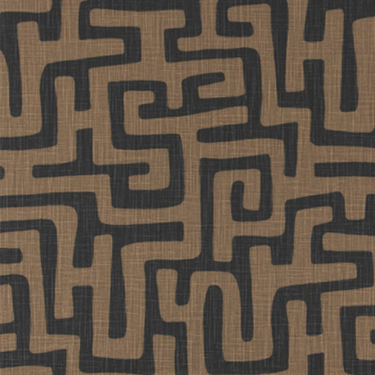 Geometric Fabric Brown Black Abstract Maze Canvas by Yard