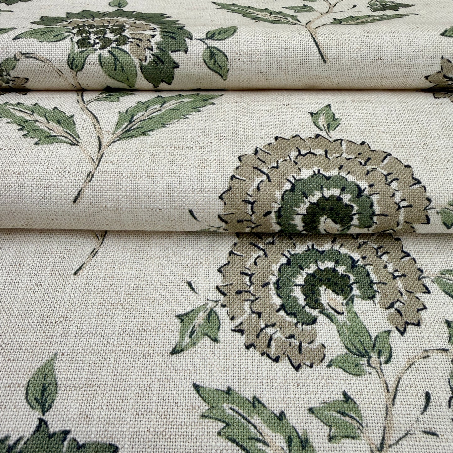 Sage green botanical fabric close up texture
