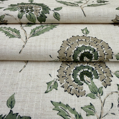 Sage green botanical fabric close up texture