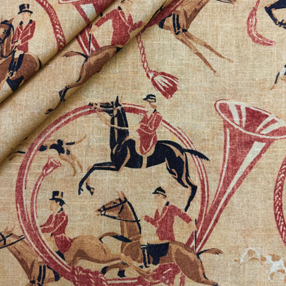 Equestrian Style Horse Print Fabric Yardage Red