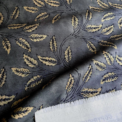 Neutral Foliage Print Designer Drapery Yardage Botanical Pattern Home Decor Linen Dark Charcoal Organic Modern Fabric