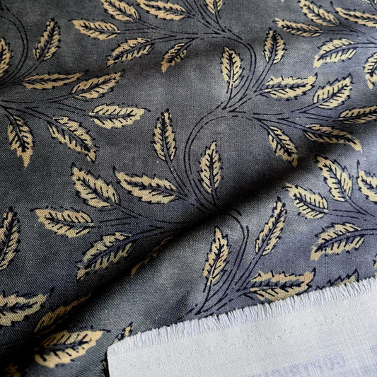 Neutral Foliage Print Designer Drapery Yardage Botanical Pattern Home Decor Linen Dark Charcoal Organic Modern Fabric