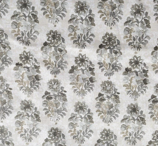 Stone Neutral Block Print Cotton Yardage Floral Fabric Grey Floral Modern Design Flower Blockprint Textile Quality Sewing Material