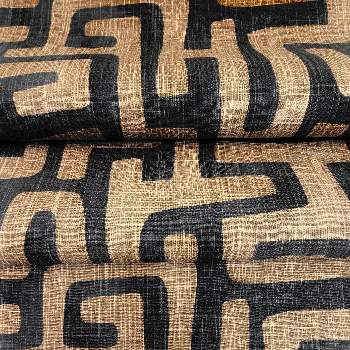 Geometric Fabric Brown Black Abstract Maze Canvas by Yard