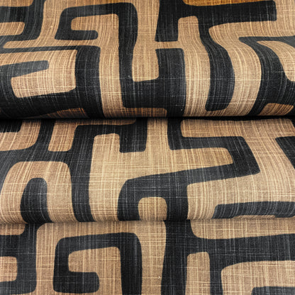 Geometric Fabric Brown Black Abstract Maze Canvas by Yard