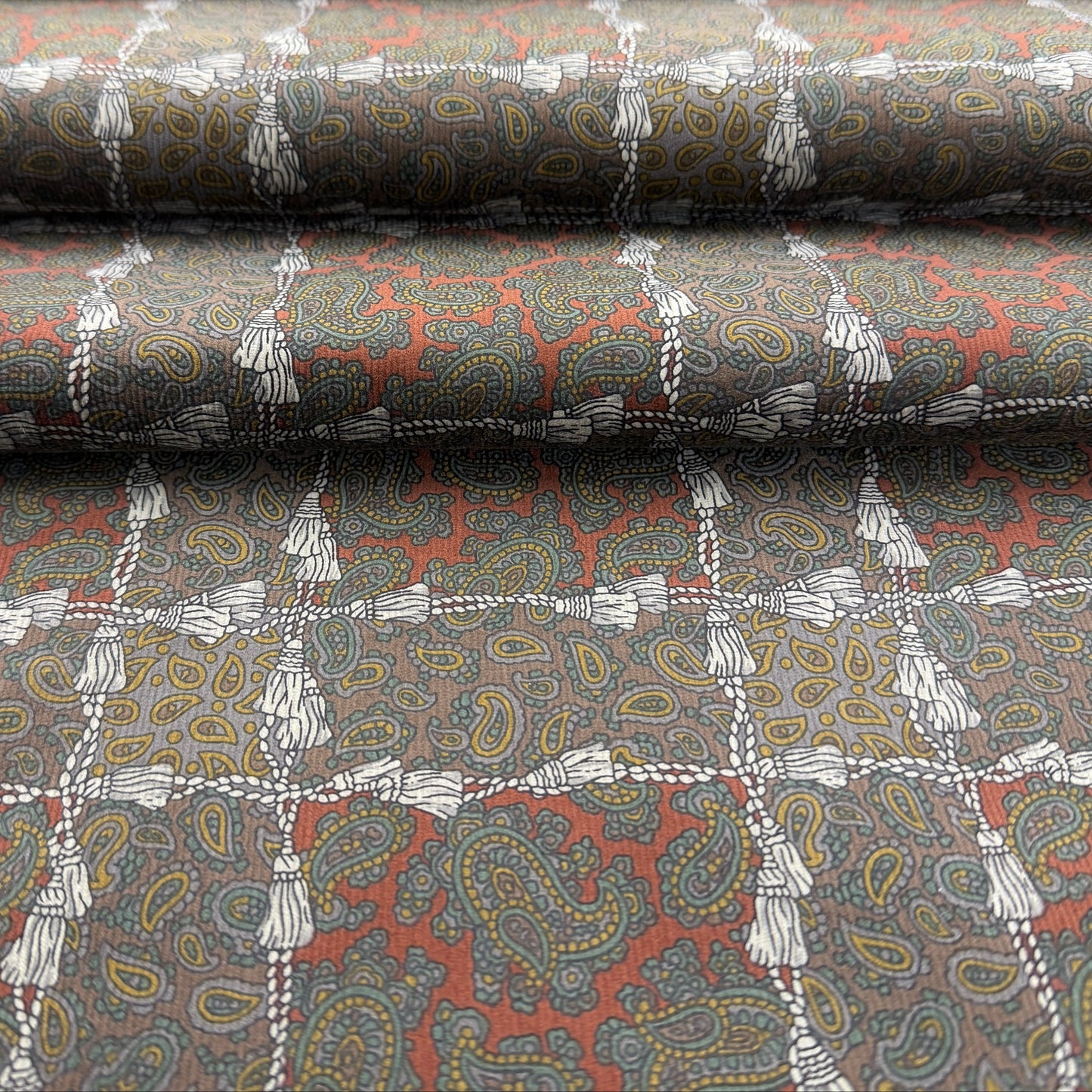 Corduroy Fabric by the Yard – Brown Terracotta Paisley Print Upholstery & Apparel Textile