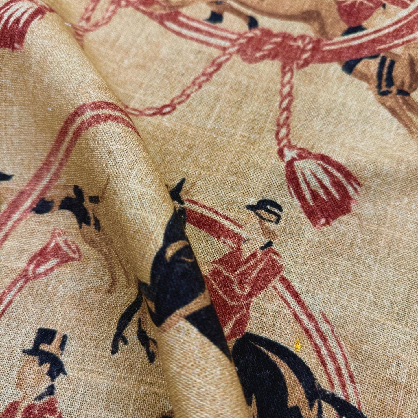 Equestrian Style Horse Print Fabric Yardage Red