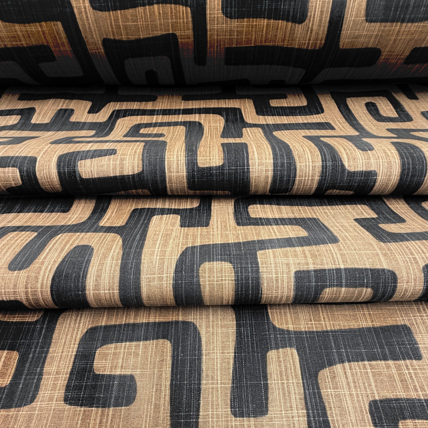 Geometric Fabric Brown Black Abstract Maze Canvas by Yard