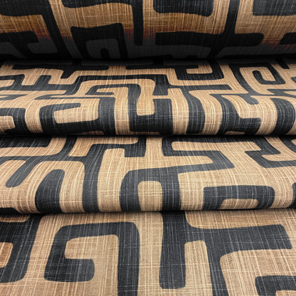 Geometric Fabric Brown Black Abstract Maze Canvas by Yard