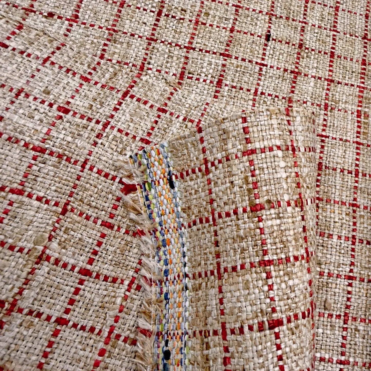 Red Windowpane Fabric Small Scale Check