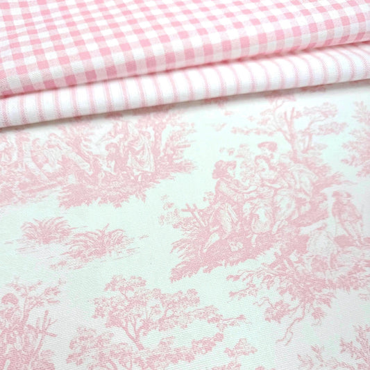 Coquette Pink Toile and Gingham Fabric Romantic Cotton Blend by the Yard for Curtains Pillows Quilting Crafts and Cottagecore Home Decor