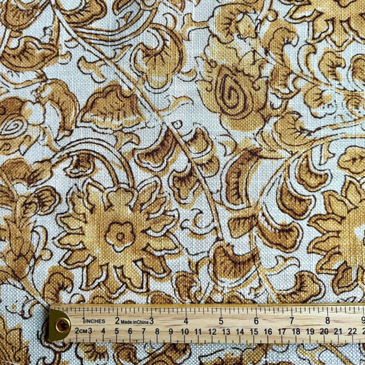 Yellow Vintage Style Upholstery Material French Country Drapery Fabric Gold Floral Print