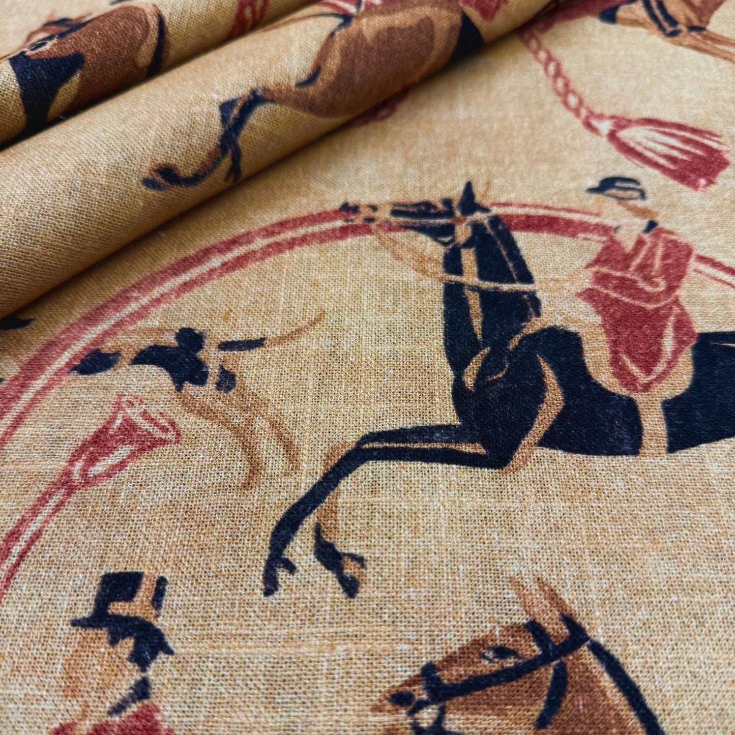 Equestrian Style Horse Print Fabric Yardage Red