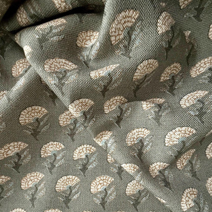 Small Scale Green Floral Block Print Fabric