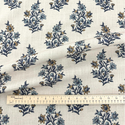 Fabric Drapery Interior French Blue Patterned Blue Floral Block Print