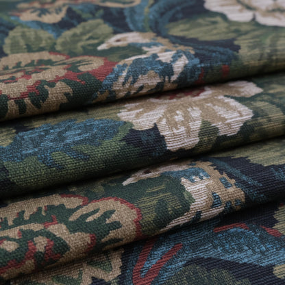 Forest Green Floral Print Upholstery Fabric