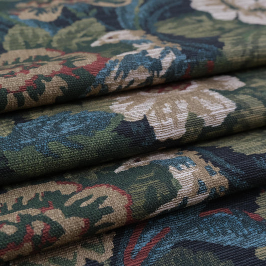 Forest Green Floral Print Upholstery Fabric