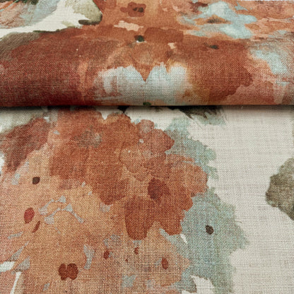 Coral Watercolor Floral Print by the Yard