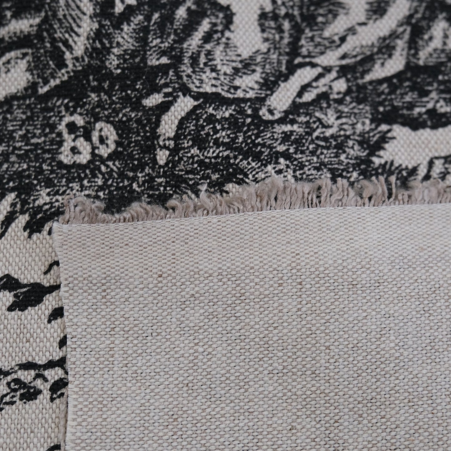 French Country Toile Black Cream Linen Fabric- Scenic Upholstery by the Yard