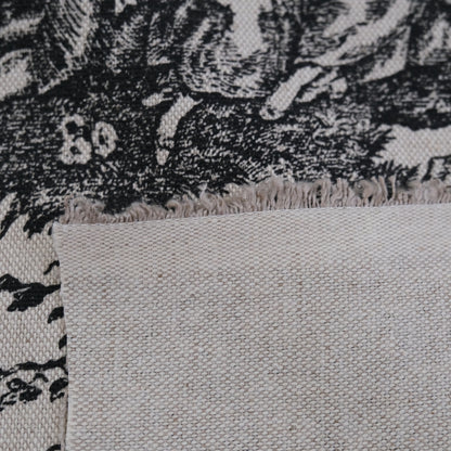 French Country Toile Black Cream Linen Fabric- Scenic Upholstery by the Yard