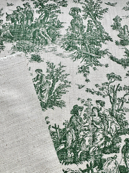 Green Toile Cotton Fabric Pastoral Landscape