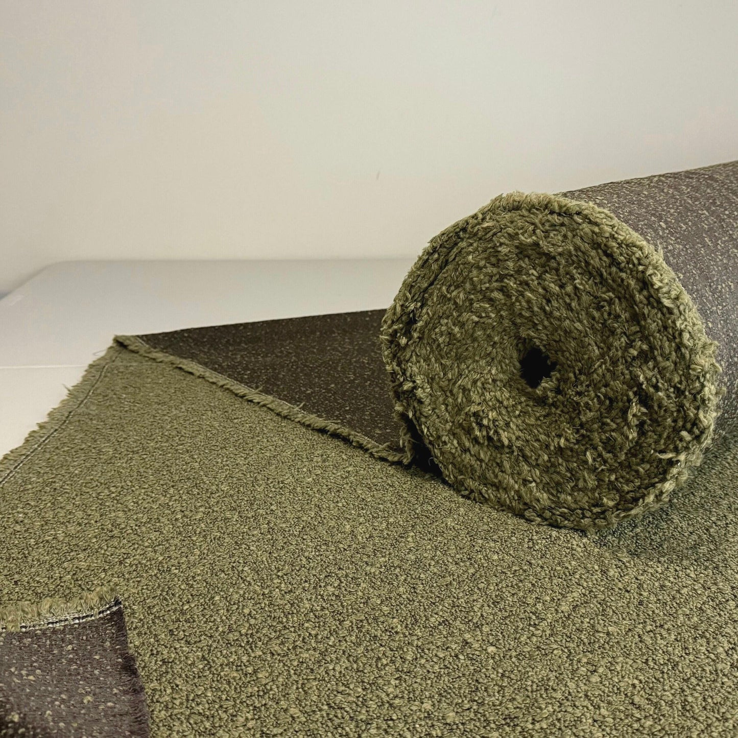 Moss Green Boucle Upholstery Fabric Durable Olive Nubbly Texture for Furniture