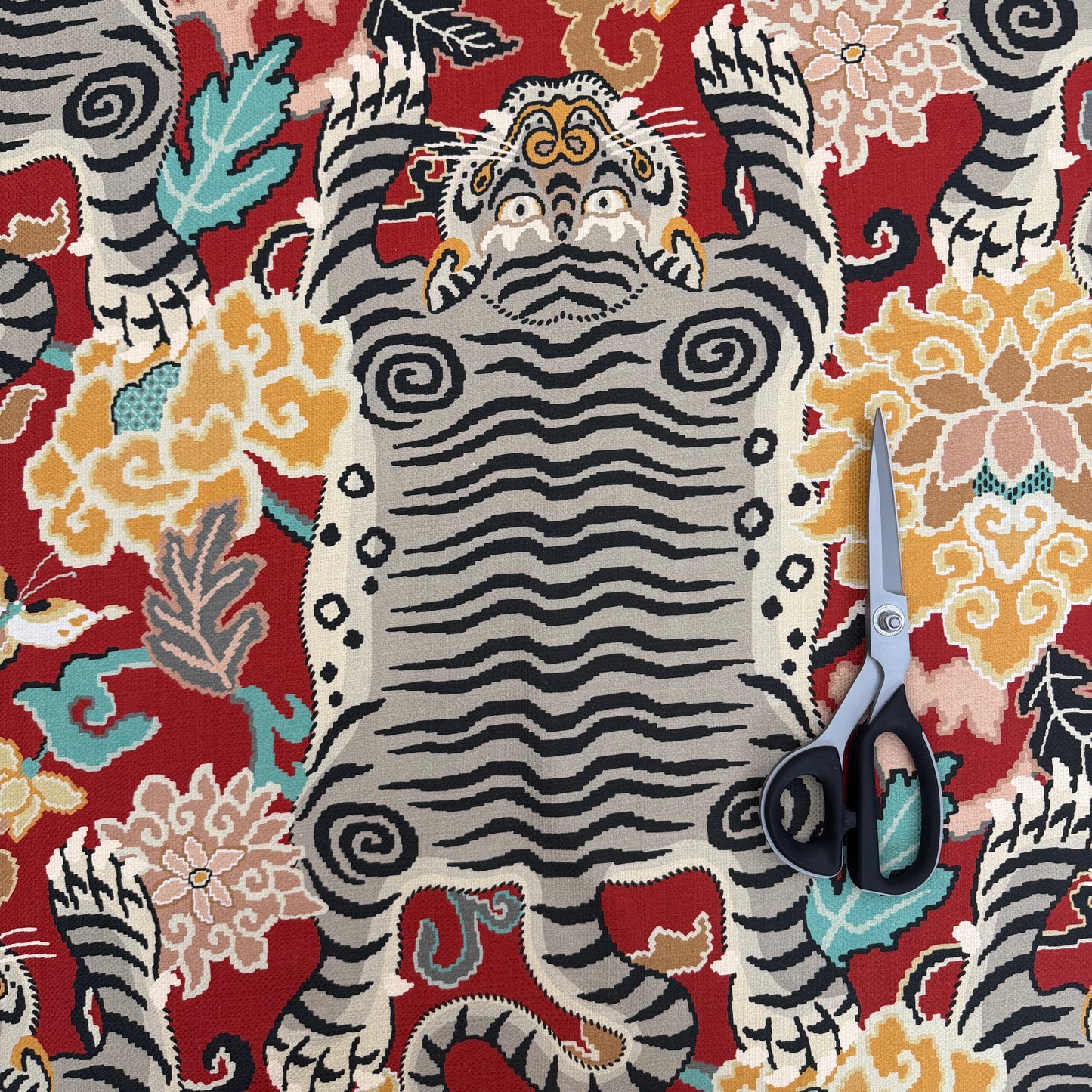 Red Tiger Print Fabric by the Yard