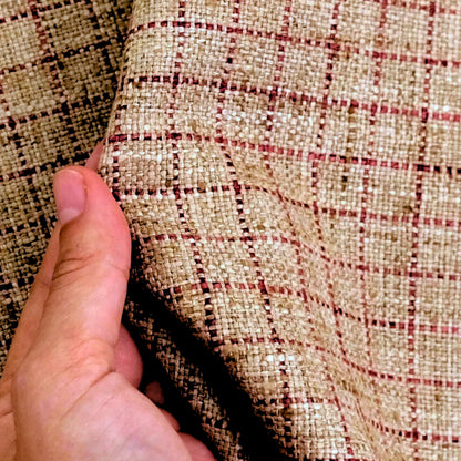 Red Windowpane Fabric Small Scale Check