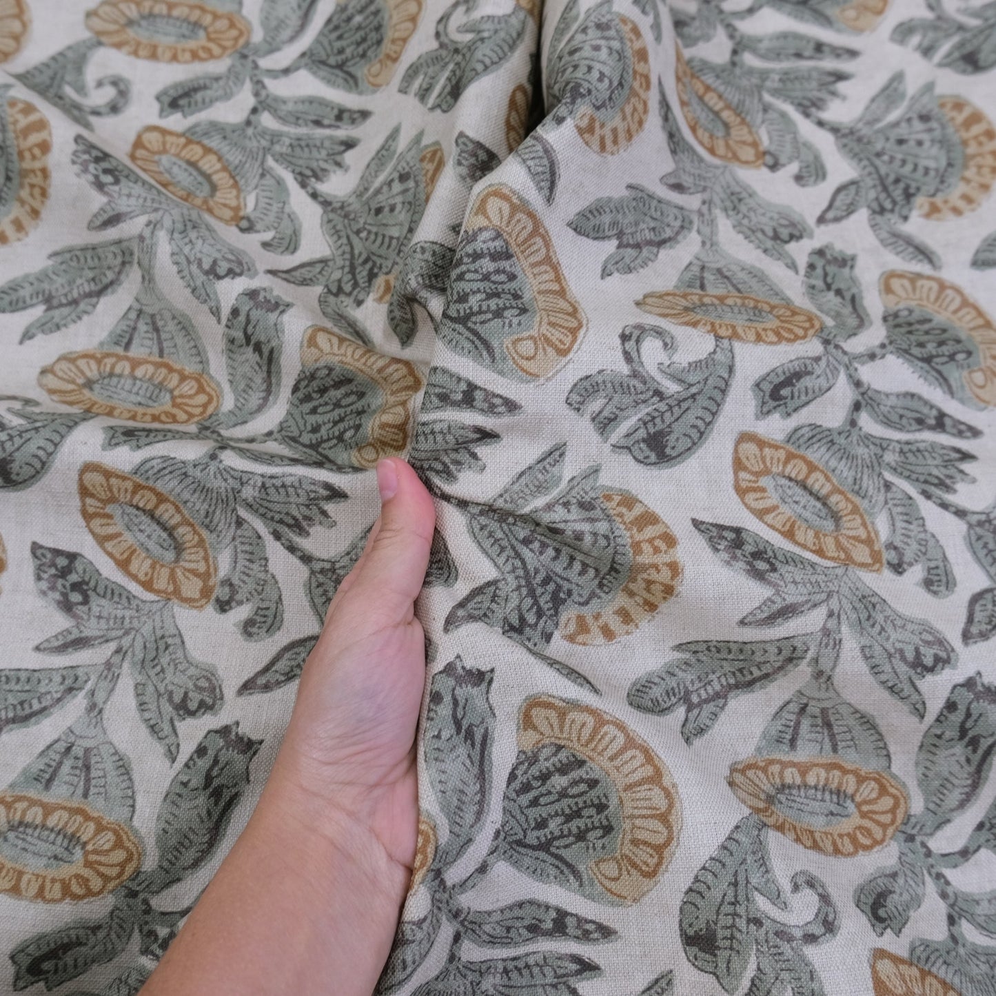 Muted Sage Large Floral Cotton Fabric – Oversized Botanical Print by the Yard