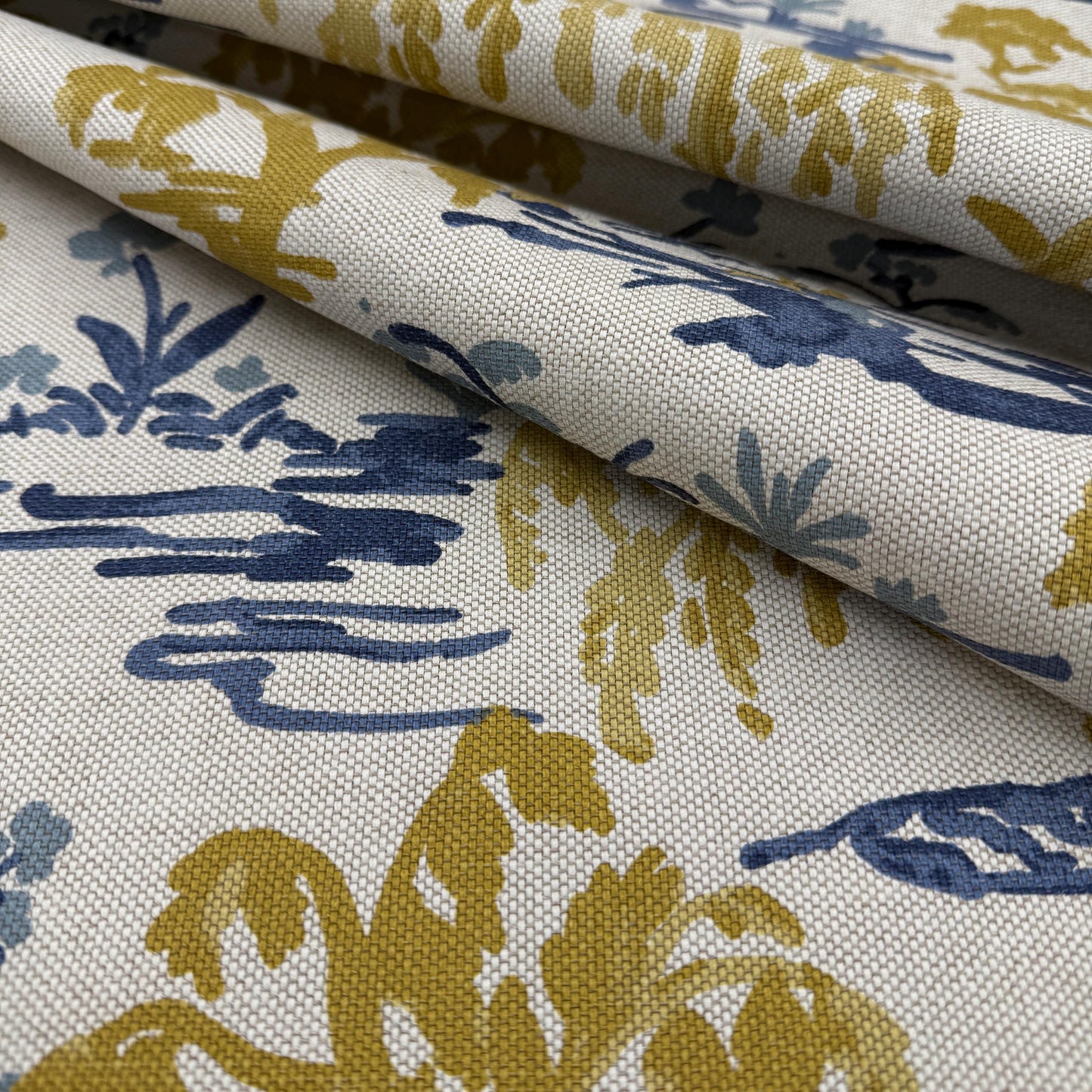 Yellow Blue Botanical Patterned Fabric for Shower Curtain Drapery Accent Upholstery Textile by the Yard Botany English Country Home Decor