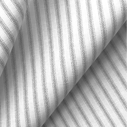 a close-up view of a fabric with a striped pattern, featuring vertical and horizontal stripes in varying shades of gray.