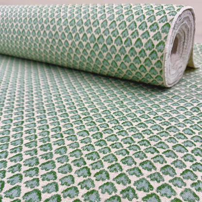 Decorative blue green fabric suitable for drapery and pillows