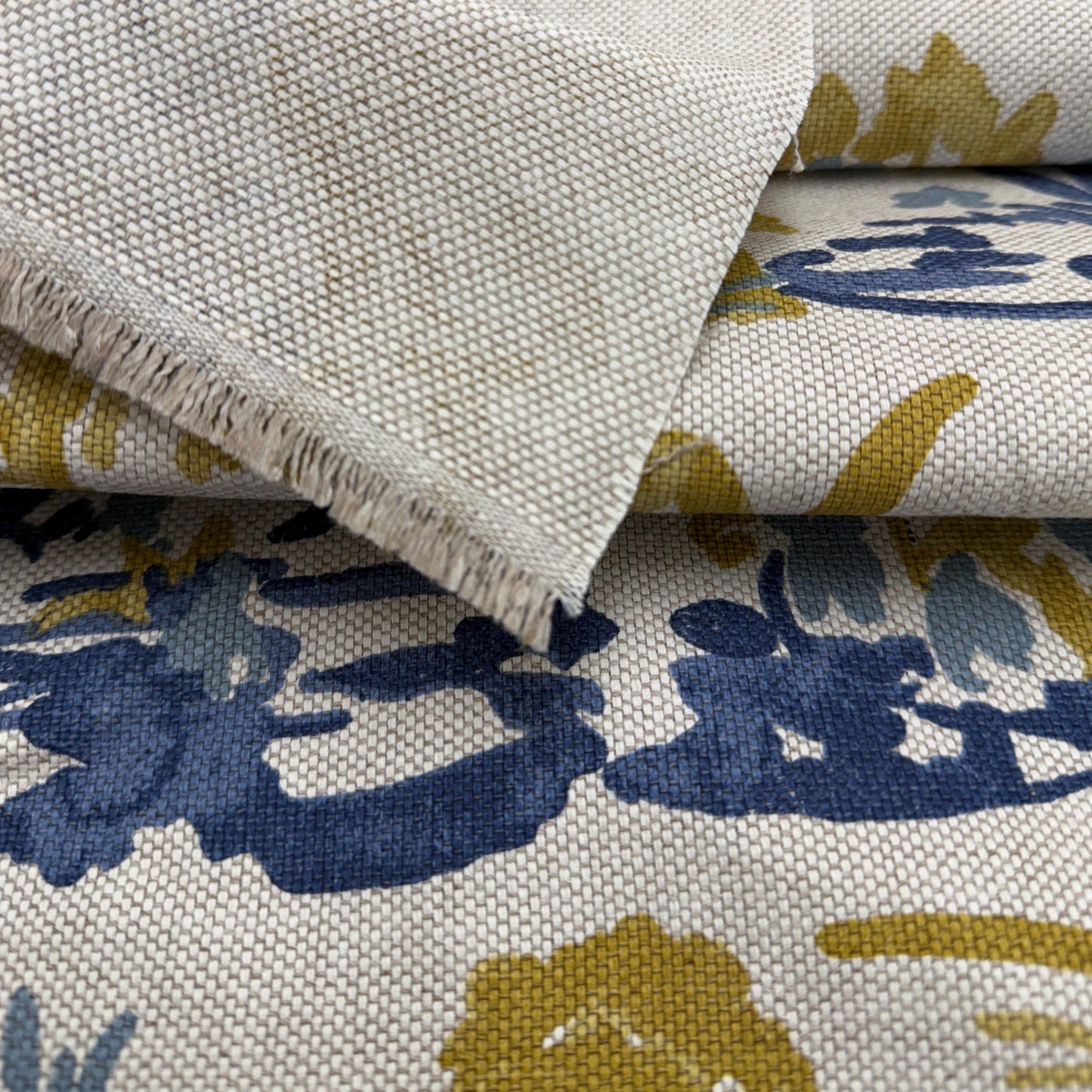 Yellow Blue Botanical Patterned Fabric for Shower Curtain Drapery Accent Upholstery Textile by the Yard Botany English Country Home Decor