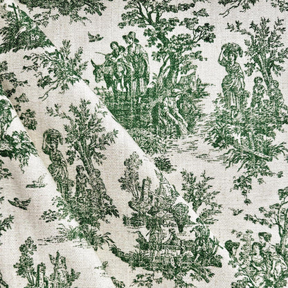 Green Toile Cotton Fabric Pastoral Landscape