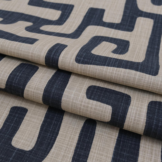 Tribal Maze Fabric by Yard Graphic Black Tan Abstract Print Slub Canvas