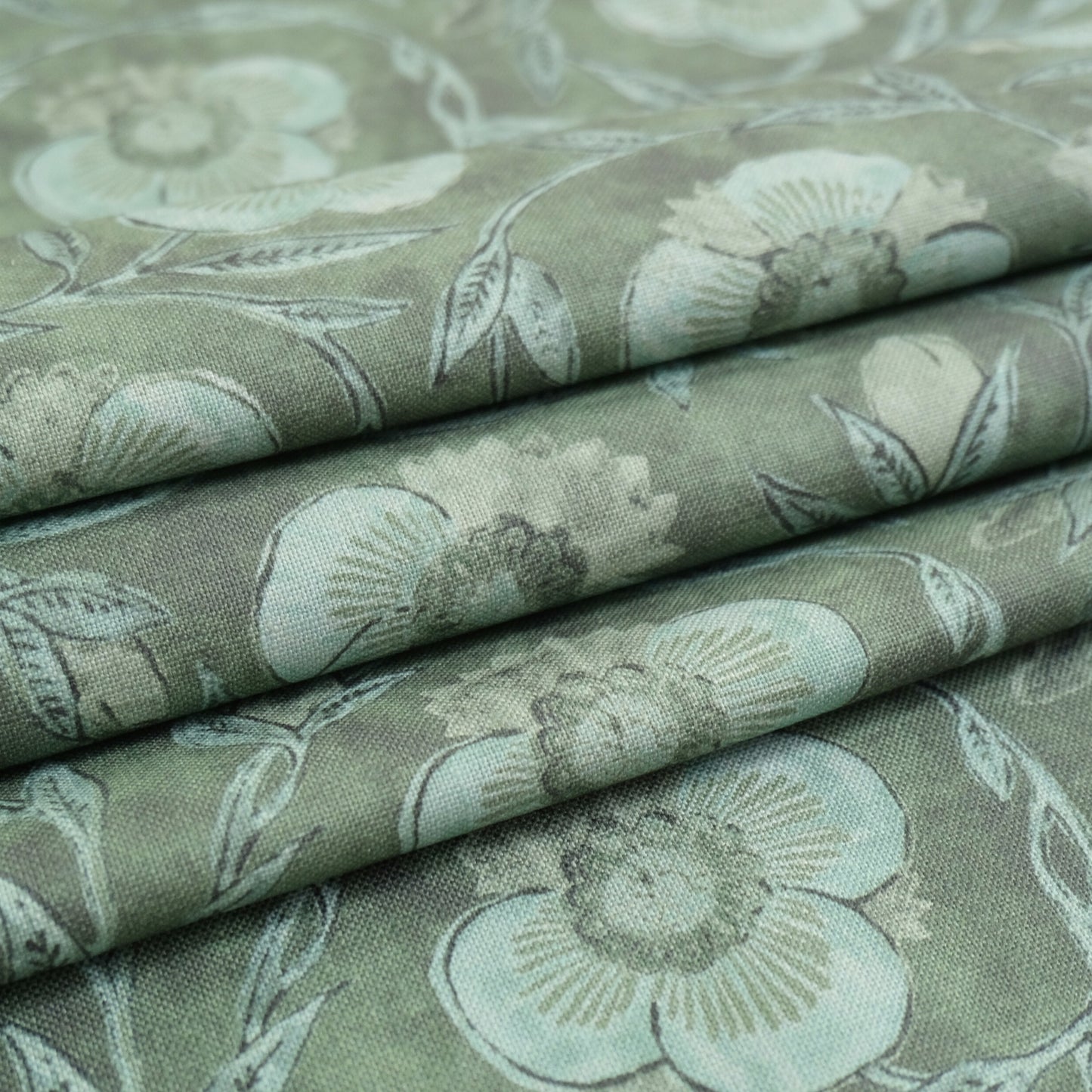 Cypress Green Floral Print Fabric by Yard – Botanical Cotton Linen Blend for Drapery & Upholstery