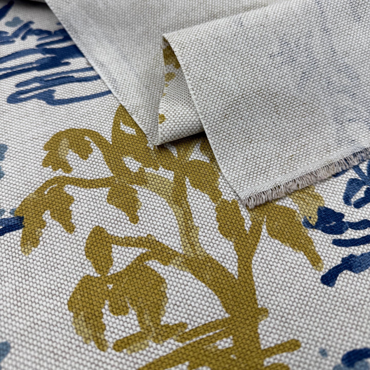 Yellow Blue Botanical Patterned Fabric for Shower Curtain Drapery Accent Upholstery Textile by the Yard Botany English Country Home Decor