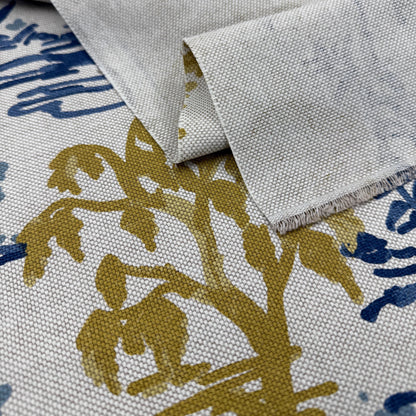 Yellow Blue Botanical Patterned Fabric for Shower Curtain Drapery Accent Upholstery Textile by the Yard Botany English Country Home Decor