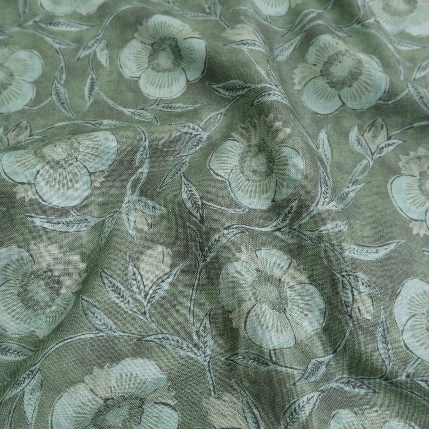 Cypress Green Floral Print Fabric by Yard – Botanical Cotton Linen Blend for Drapery & Upholstery