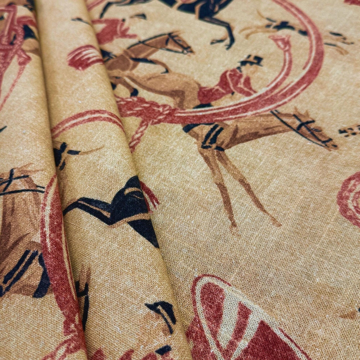 Equestrian Style Horse Print Fabric Yardage Red