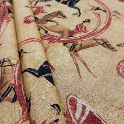 Equestrian Style Horse Print Fabric Yardage Red