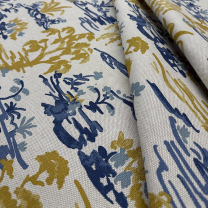 Yellow Blue Botanical Patterned Fabric for Shower Curtain Drapery Accent Upholstery Textile by the Yard Botany English Country Home Decor