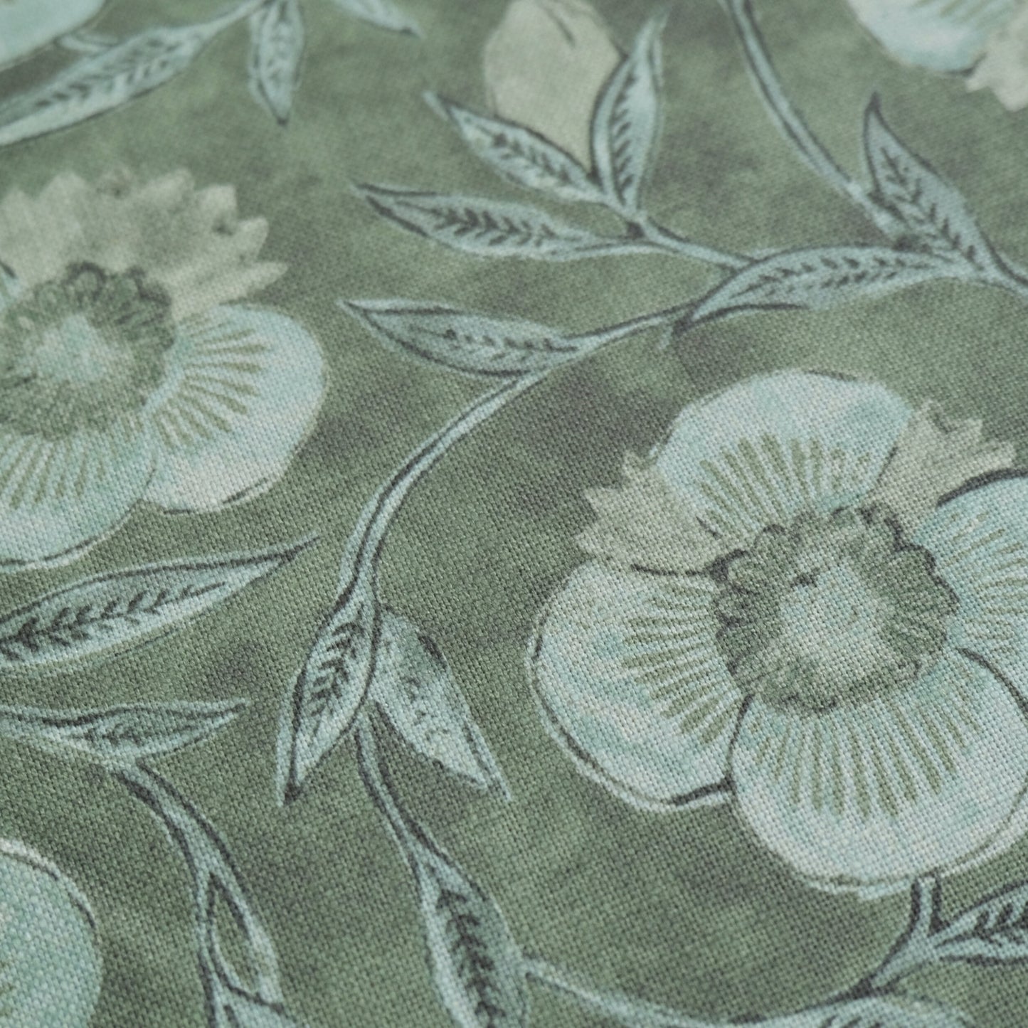 Cypress Green Floral Print Fabric by Yard – Botanical Cotton Linen Blend for Drapery & Upholstery